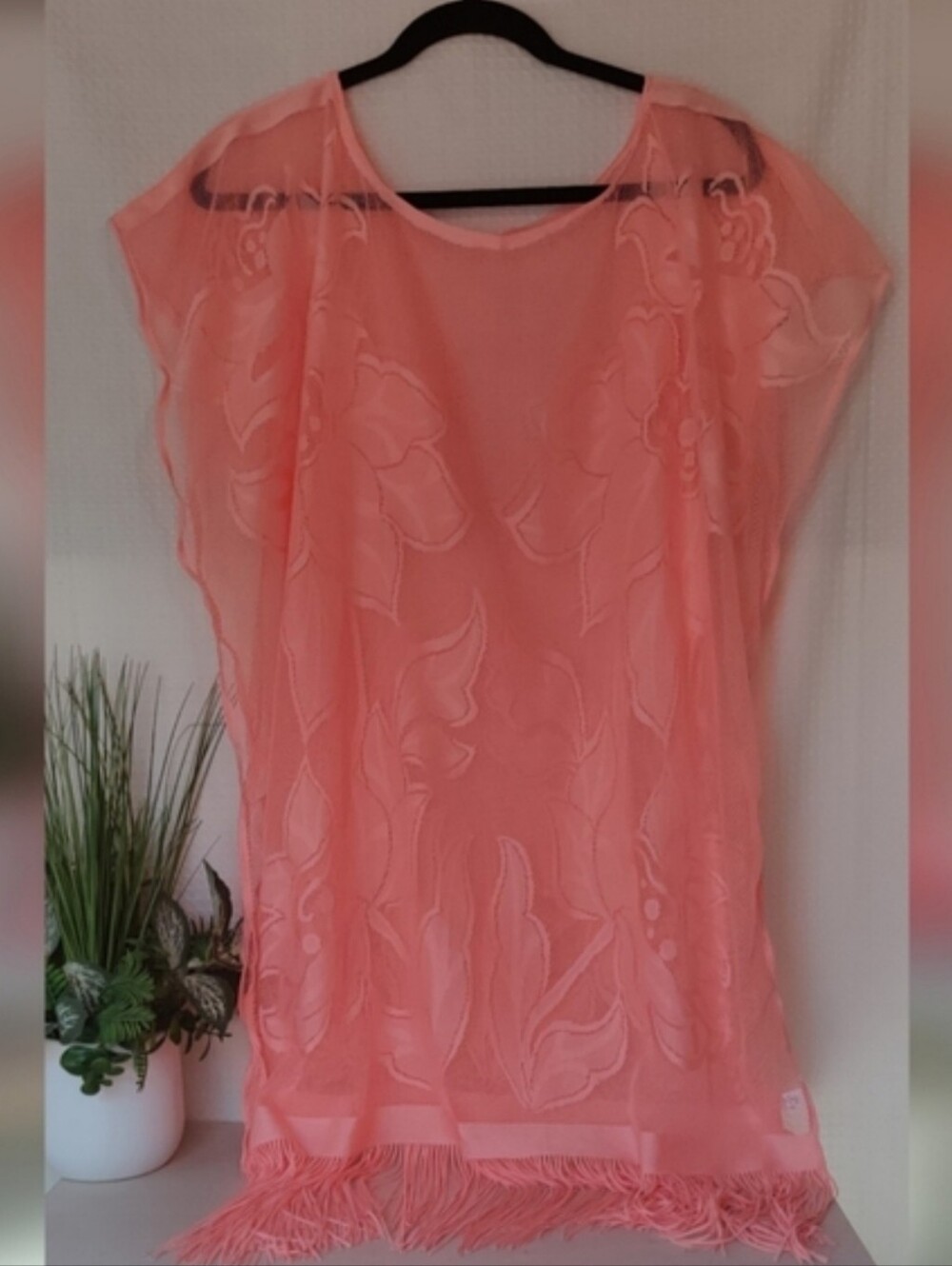 Kendall & James Swim Sheer Pullover Peach Floral Cover Up- One Size